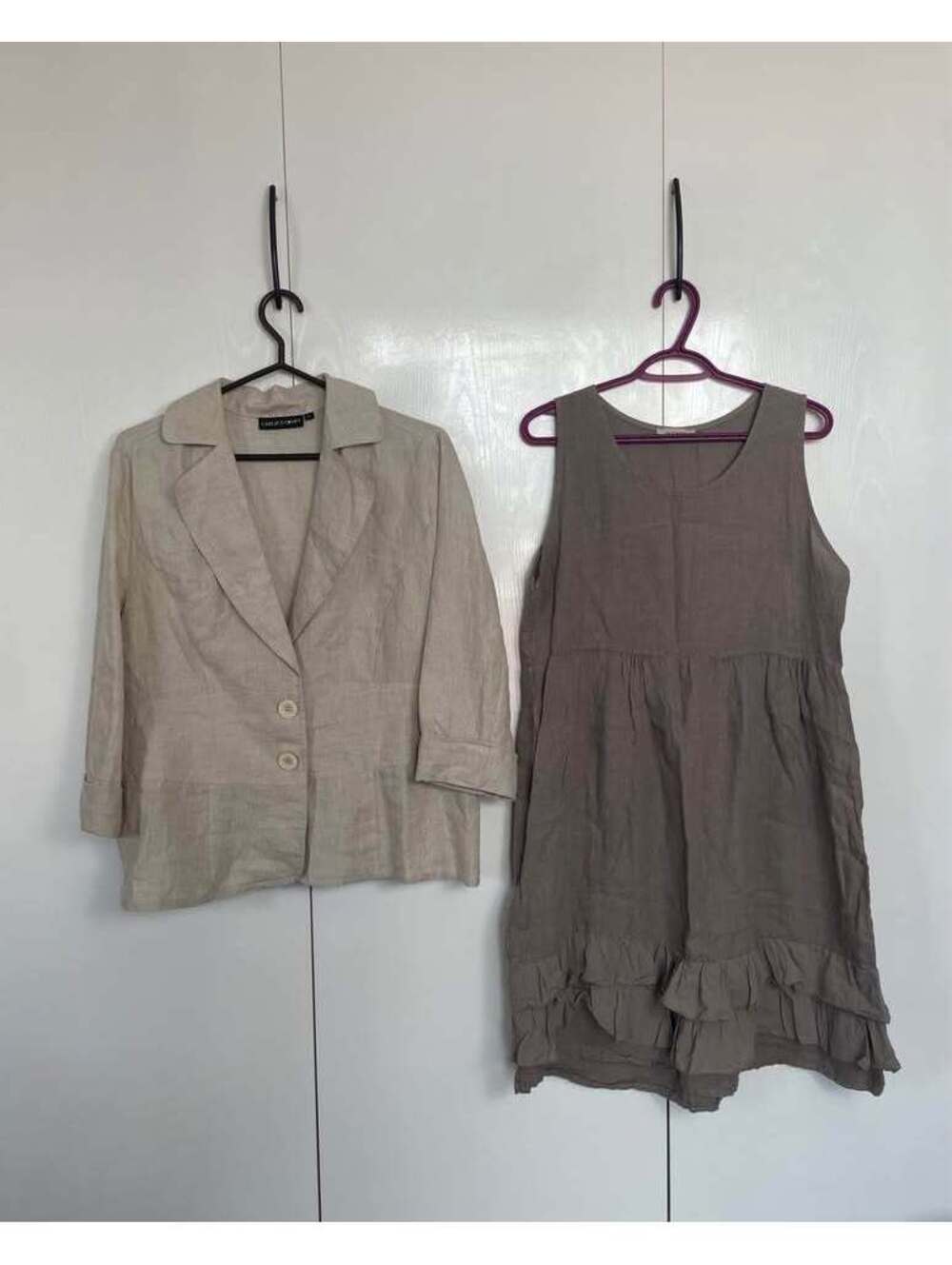 100% Linen (L) - Italian Ruffle Dress & Tailored Blazer